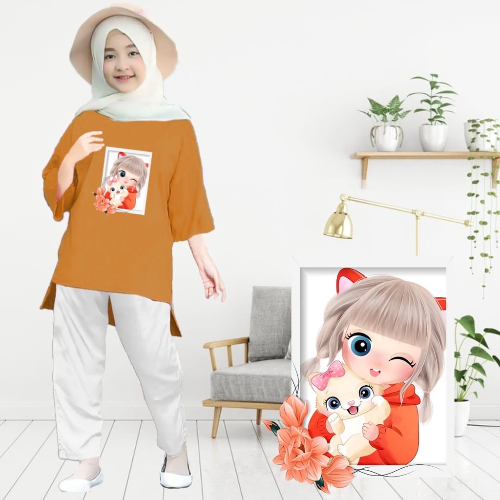 Tunik Anak Anime Kucing SIze S,M,L / Atasan Anak Perempuan