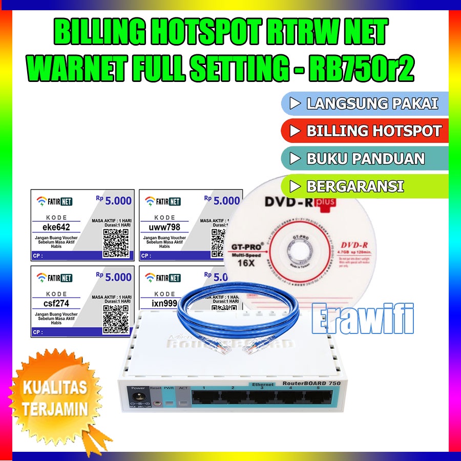 Paket Billing Usaha Hotspot Rt Rw Net Warnet Sistem Voucher Full Setting Mikrotik RB750r2