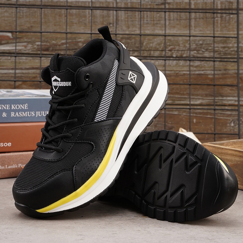 Sneakers sepatu Safety shoes Sporty import pria dan wanita ringan ujung di lapisi besi hitam dan coklat