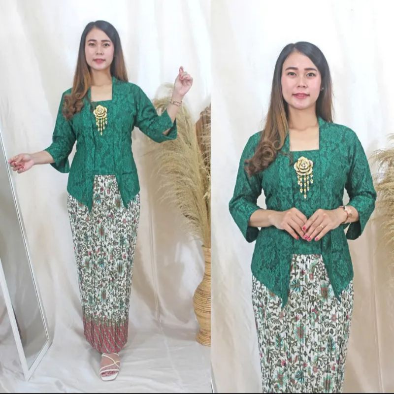 IndahKebaya | SETELAN KEBAYA KUTUBARU FLOY BROKAT / KEBAYA WISUDA MODERN / KEBAYA ENCIM BUSUI / KEBAYA KARTINI NATAL KONDANGAN SERAGAMAN / WARNA HITAM PUTIH GOLD NAVY MAROON MOCCA SALEM HIJAU BOTOL