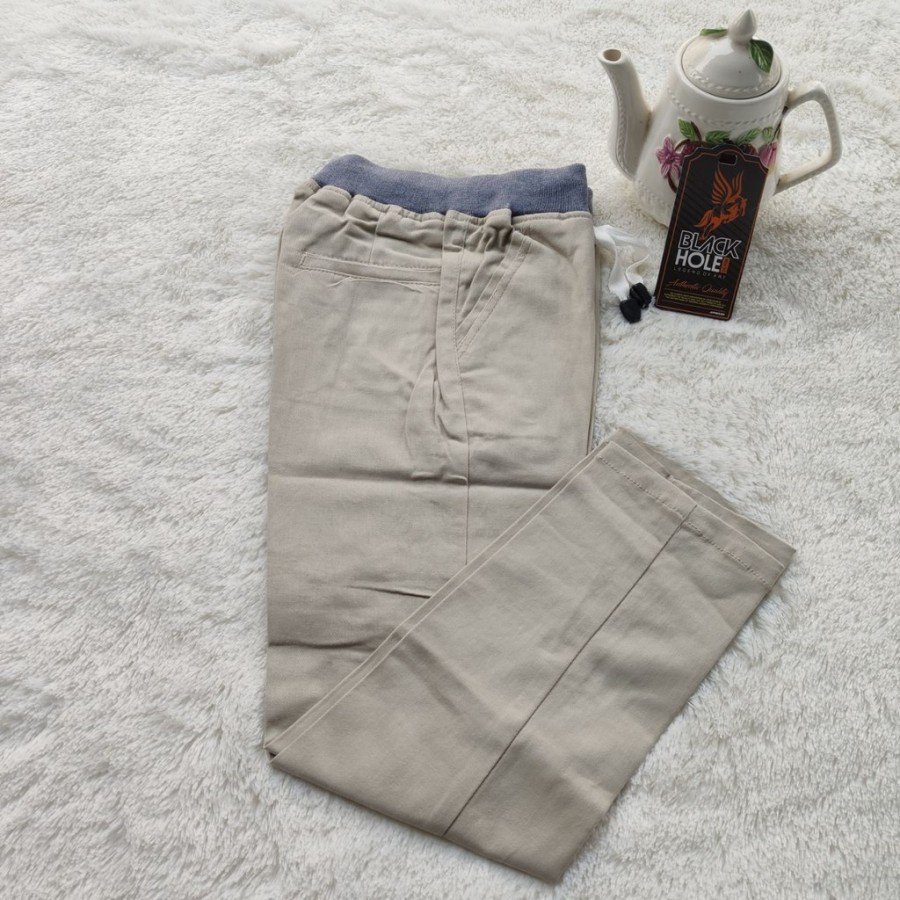 Celana Chino Panjang Pria Cino Rib Pinggang Karet Distro Premium Hitam Size 28-38 celana panjang warna cream sirwal celana mendaki gunung