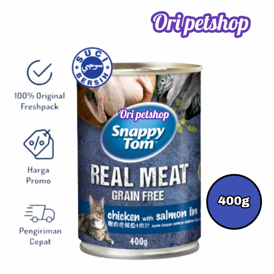 Snappy Tom Kaleng Chicken Salmon In Gravy Makanan Kucing Wet 400g