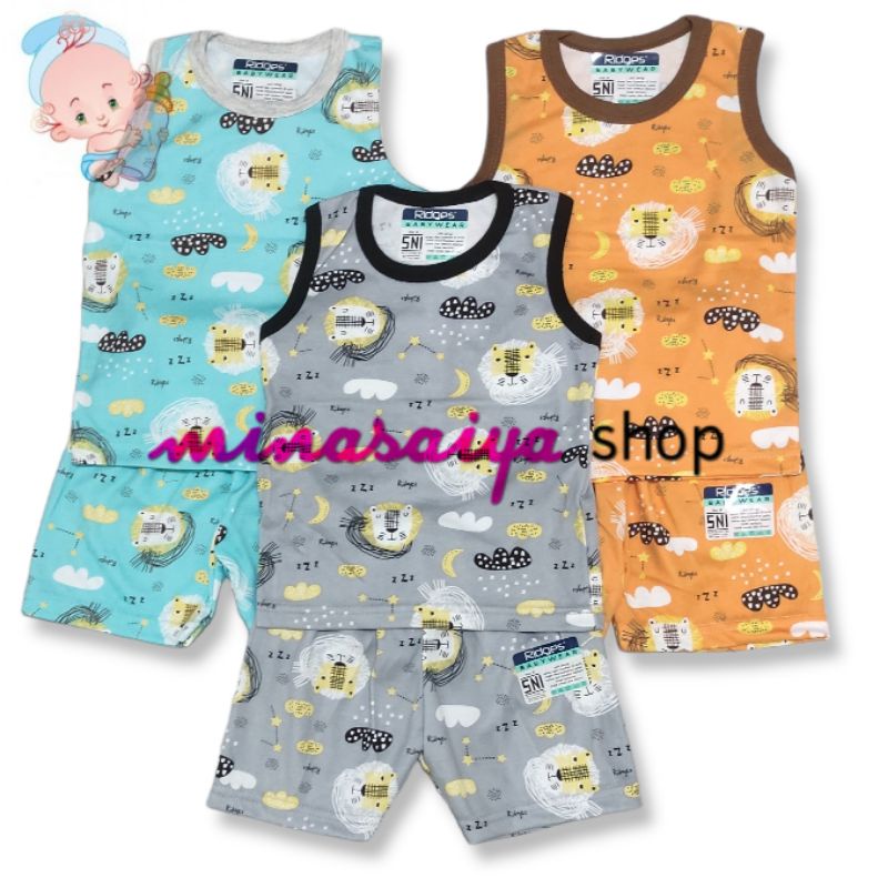 RIDGES Setelan Bayi SNI Lengan Buntung / Kutung Print Warna Uk. S - XL