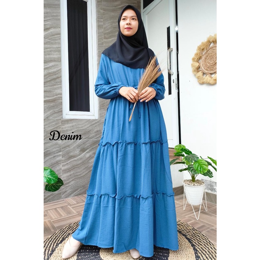 Dress Adisa S - XXXL gamis polos crinkle airflow susun seri 2