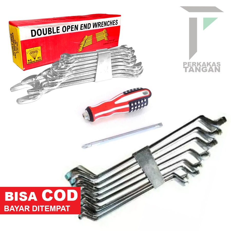 TERMURAH Paket Kunci Ring Diamond + Kunci Pas Set Diamond 6-22 mm + Obeng Bolak Balik Amerika