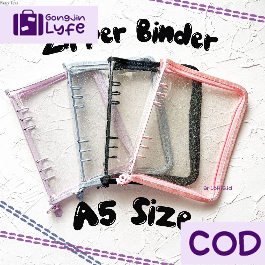 

[Gongjin] [A5 6 Ring] Binder Zipper / Photocard Album Kpop Aesthetic Resleting Aesthetic Estetik 6 Holes PC Glittery Jelly Soft Cover