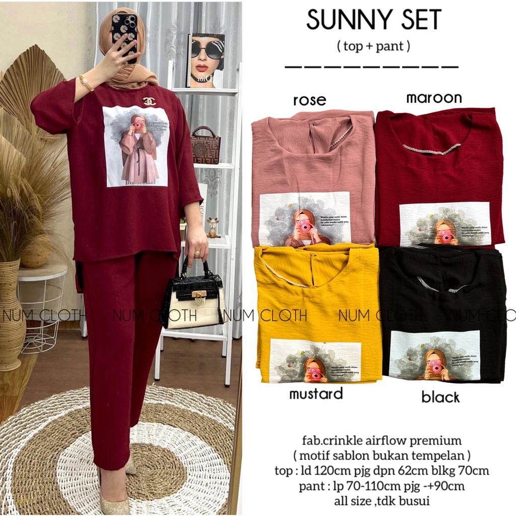 Sunny set ( top + pant ) setelan wanita motif