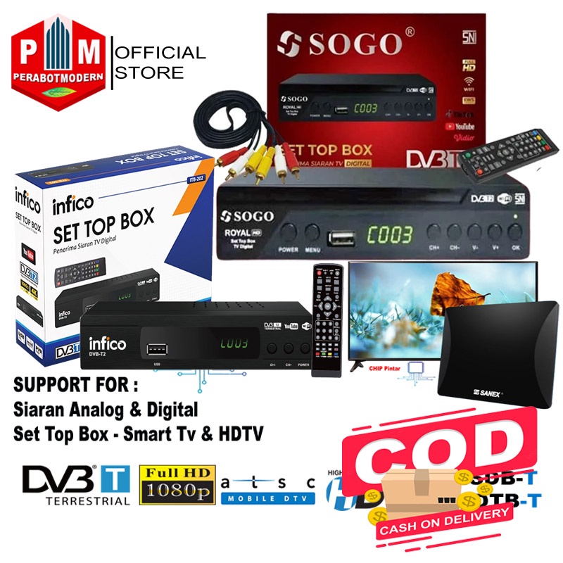 Set Topbox Tv Digital SOGO DVB T2 set box tv digital / Set Top Box Infico / Antena Tv Digital Sanex MURAH
