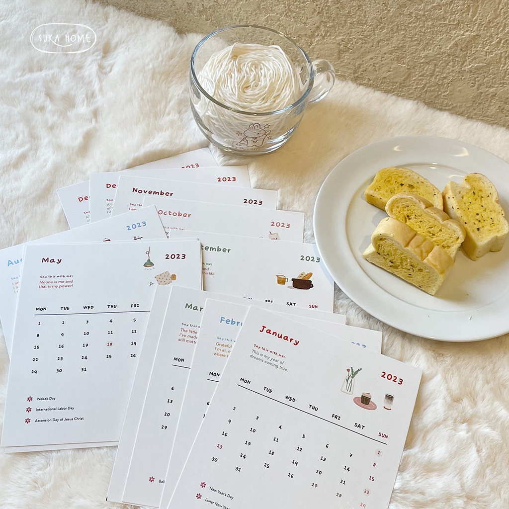 Kalender 2024 Estetik | Kalender Meja Lucu | Kalender Woodstand | Calendar Aesthetic | Journaling Calendar Korean Style | Stand Calendar by Suka Home