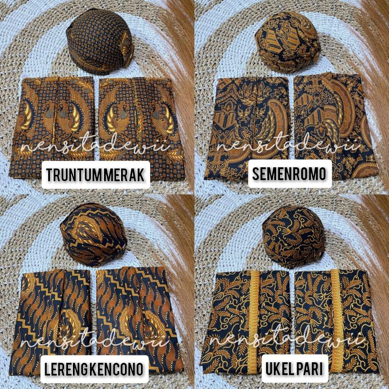 [1 Set] Sepasang Jarik Instan + Blangkon, Nuansa Coklat