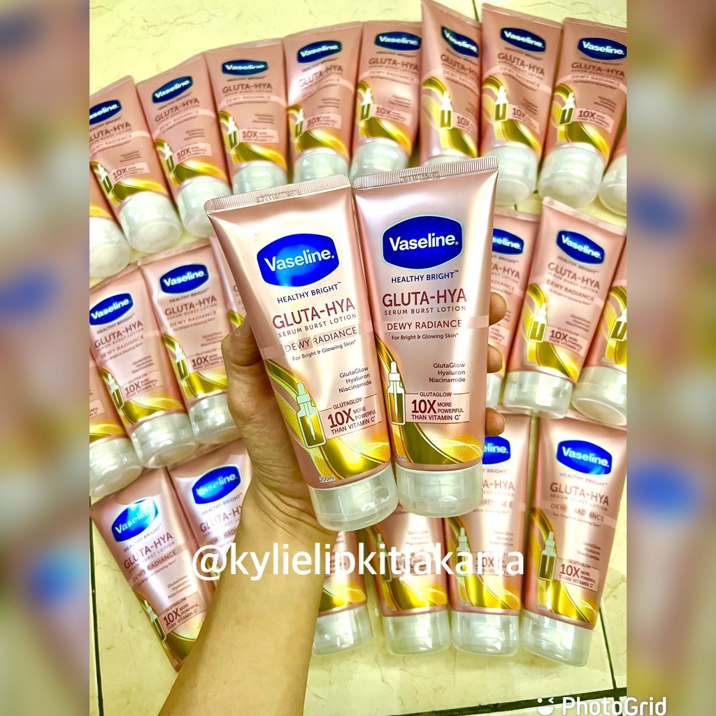 Vaseline Gluta Hya Dewy Radiance Flawless Bright 200 mL Brightening Body Lotion Pemutih Kulit 200ml Cream Whitening Pelembab Krim Pelembut Pencerah Badan Vaseline Gluta-Hya Healthy Bright Glutation Hyaluron Niacinamide Serum UV A UV B PA++ Vit C