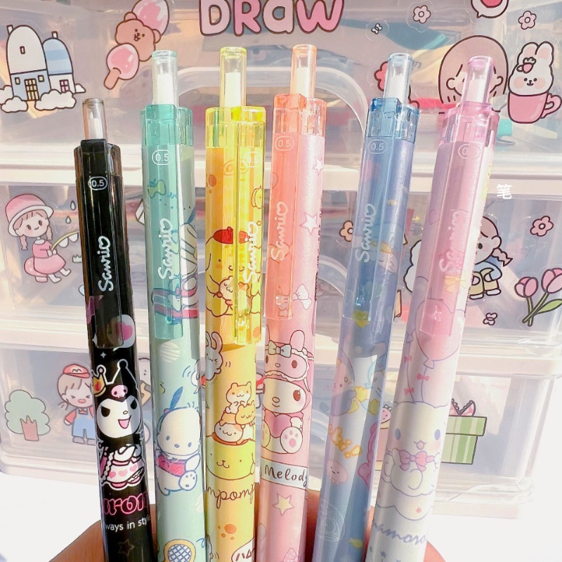 6pcs / Set Pulpen Gel 0.5mm Warna Hitam Untuk Stationery Anak