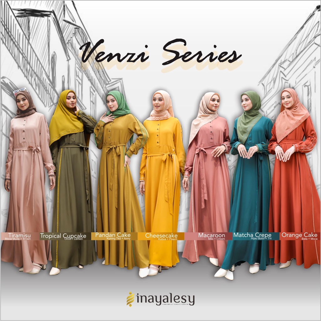 Mom Square Set Khimar Gamis Dress Only Hijab Venzi Inaya Tropical Macaroon Tiramisu Cheesecake Match