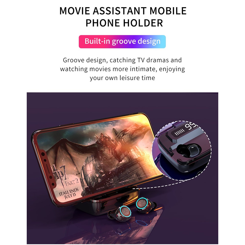 TWS Sport Earphone True Wireless Bluetooth 5.1 LED Touch with Powerbank Charging Dock 2000mAh - 7RSK48BK