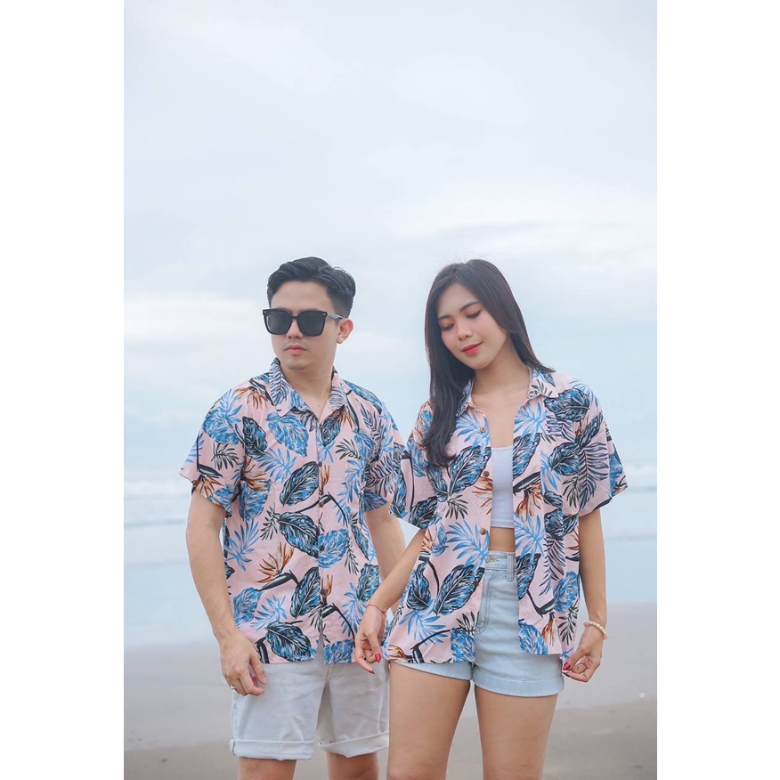 KEMEJA PANTAI MOTIF DAUN UNISEX BISA PAKAI CEWEK/COWOK KP004