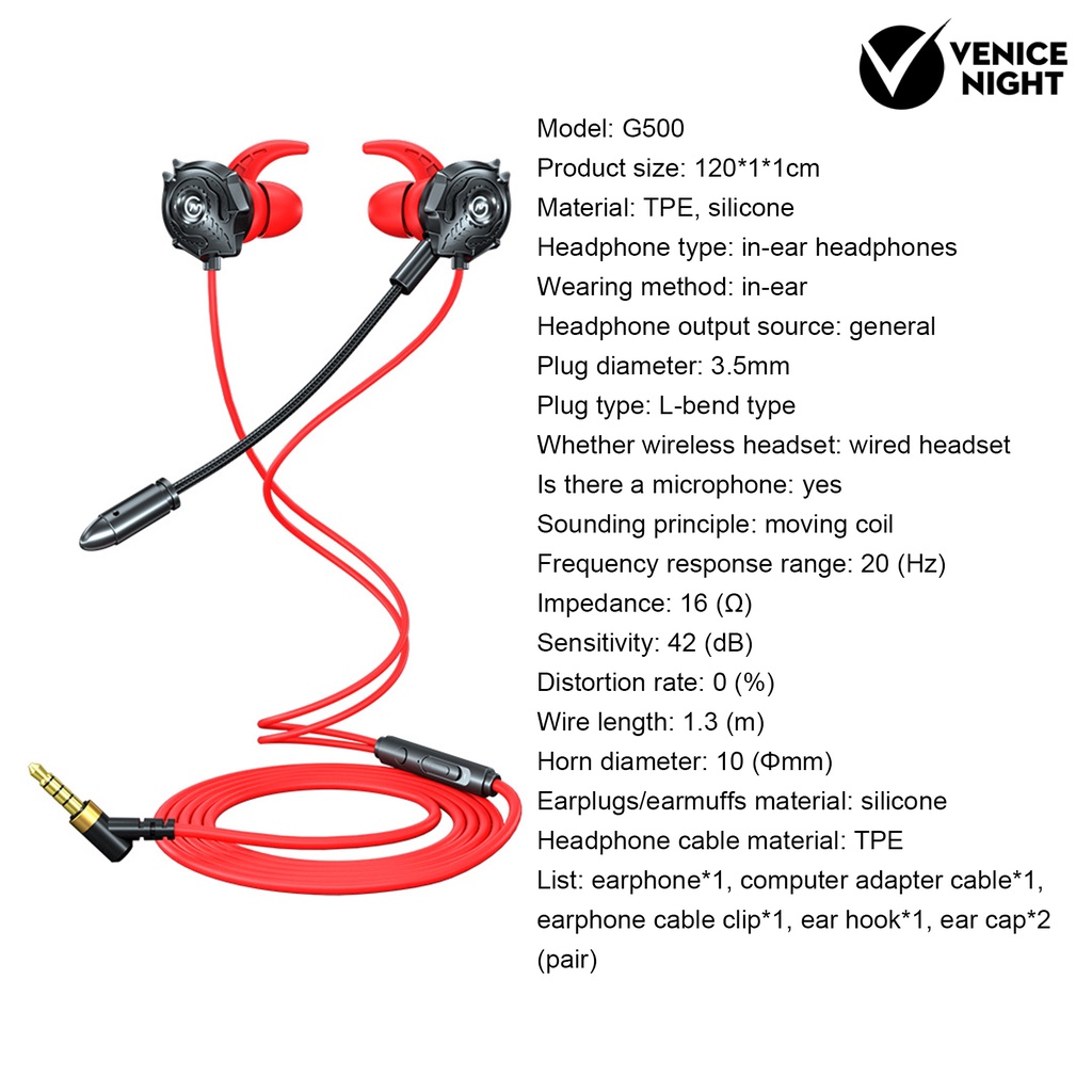 (VNEP) (Berkabel) G500 Earphone In-Ear Stereo Sound with Microphone L-Shaped Gaming In-ear Earphone with Mic for Tablets