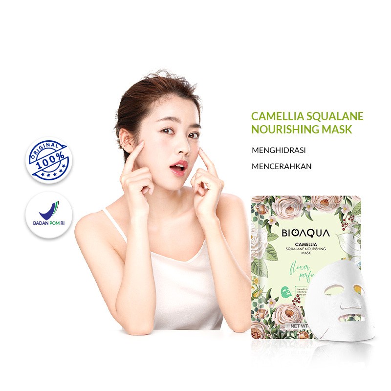 BIOAQUA Sheet Mask Masker Wajah Flowers Series 28g Hydrating Essence Face Mask Brightening dan Anti Acne - Camellia