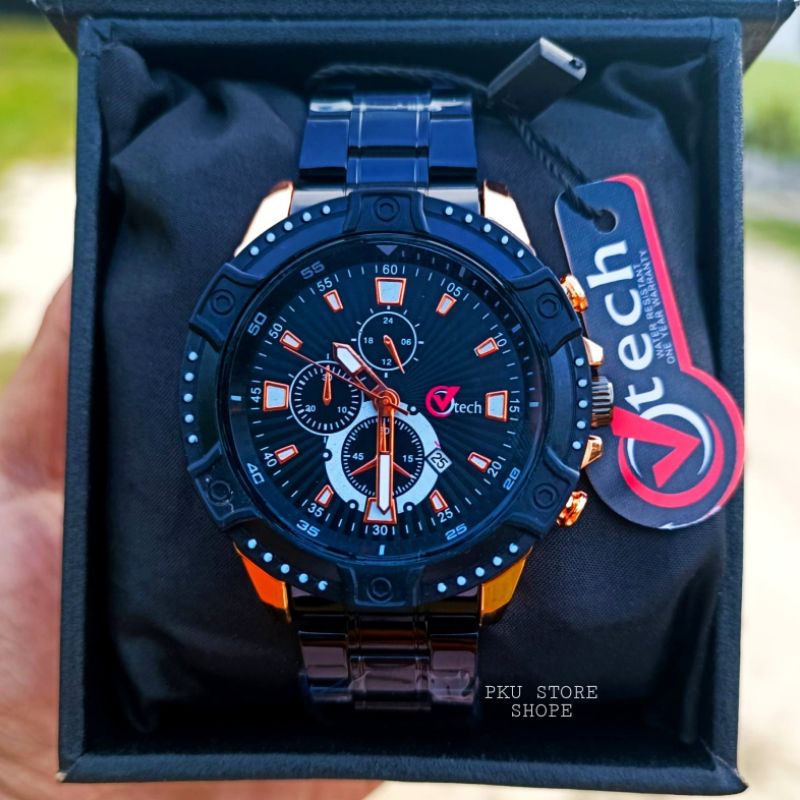 JAM Tangan Pria V Tech Original Fitur Tanggal Aktif /Jam Tangan Cowok Strap Rantai Stainlees Steel Quart Analog Jam Tangan Pria Terbaru Water Resistant Tanggal Aktif / JAM Tangan Pria MURAH COD FREE BOX DAN batrai Cadangan Jam Tangan Pria V Tech Original