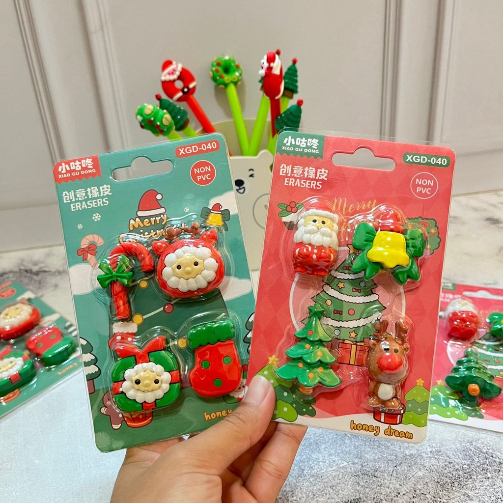 

PENGHAPUS NATAL SUPER CANTIK TERLARIS ERASER CHRISMAST HARGA TERMURAH 1 SET ISI 4 PCS READY 2 PILIHAN WARNA ALAT TULIS EDISI SPESIAL BISA GROSIR DAN COD