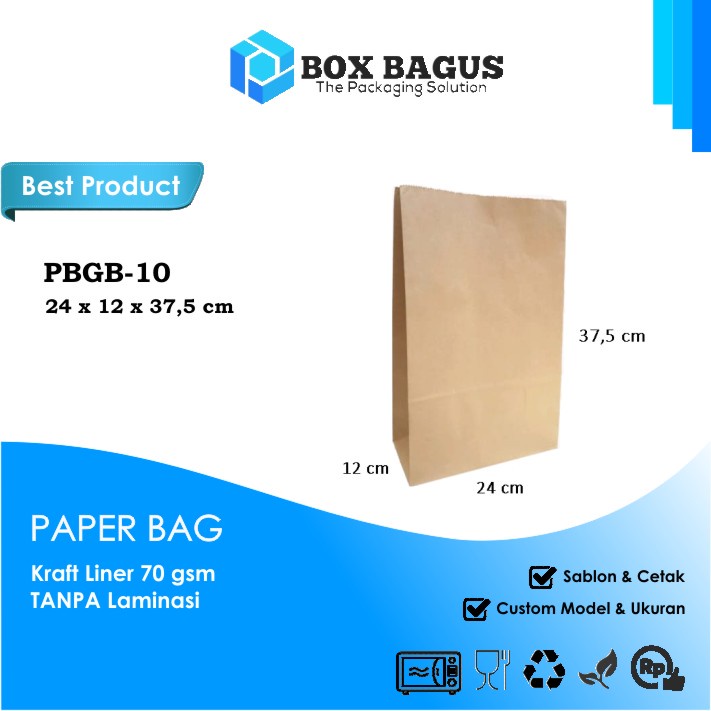 PAPER BAG GOODIE KANTONG BOX TAS KERTAS SOUVENIR GIFT SNACK KUE ROTI NASI BURGER 24x12x37,5 cm KRAFT 70 gsm