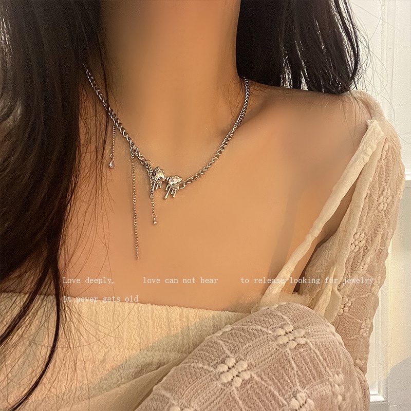 Kalung Rantai Klavikula Model Pita Rumbai Bahan Zirkon Untuk Aksesoris