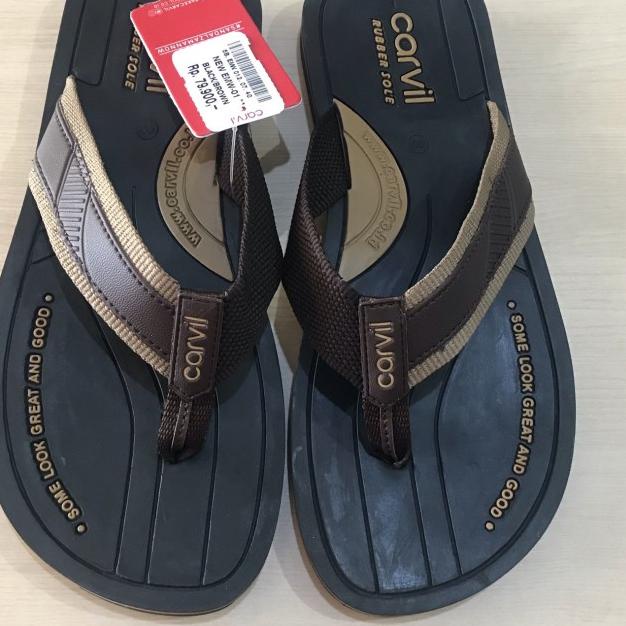 Sendal Jepit Cowok Carvil Original Sandal Japit Pria Carvil EMW - Cokelat, 43