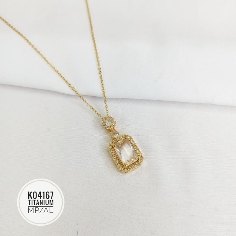 Kalung Titanium Zircon Mewah Persegi K04167