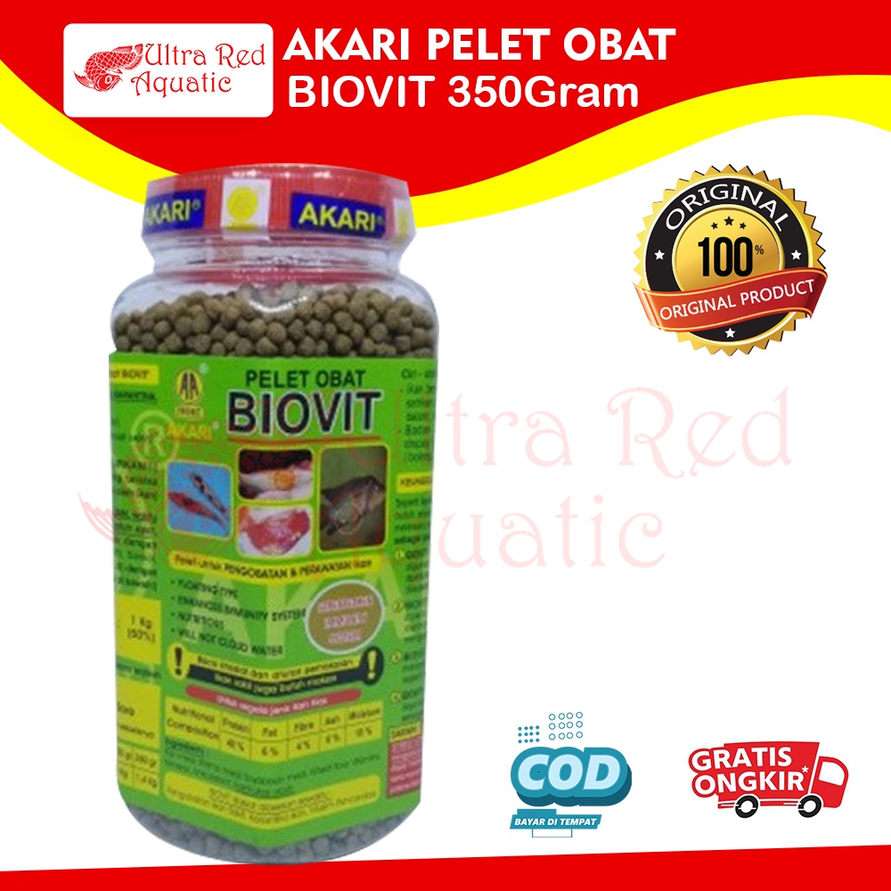 Akari Biovit 350Gram Pelet Obat Ikan Makanan Obat Ikan Koi Koki Sakit 1mm dan 2mm