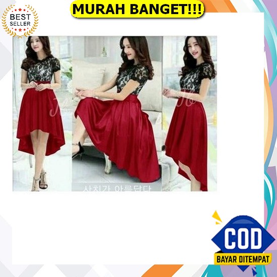 Dress Pesta Wanita Polos Dress Brokat Pesta Tile Gliter Baju Kondangan Wanita Korea Baju Pesta Bruka