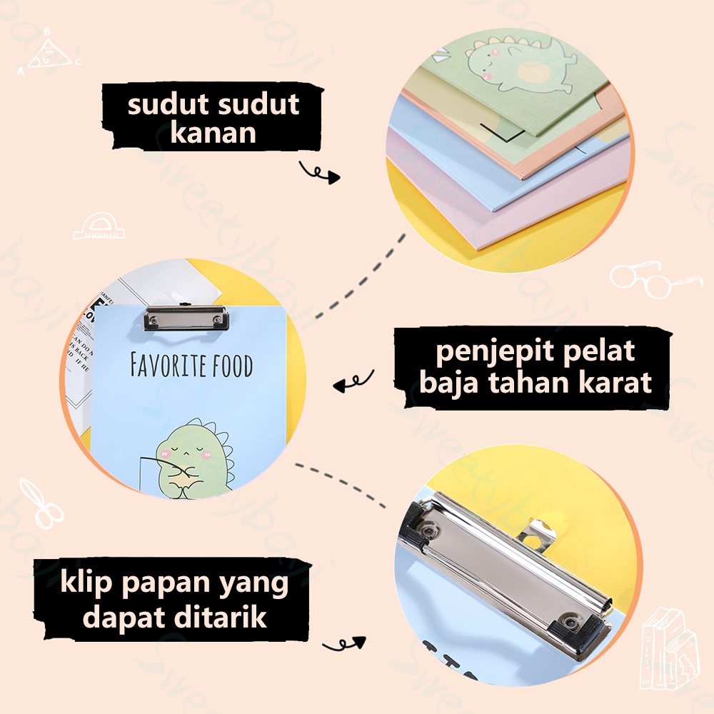 SweetyBayi Papan Jalan A4 Papan ujian aesthetic Alas ujian papan clipboard DINO