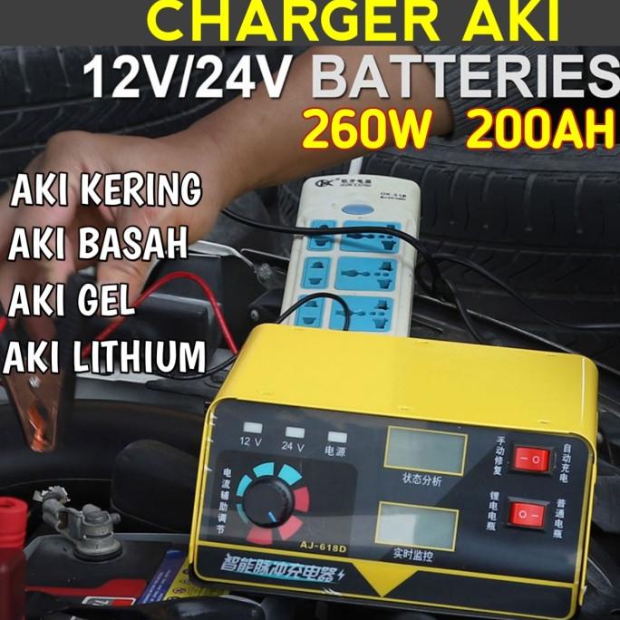 Cas Aki Battery Charger Aki Mobil Motor 260W 12V/24V 200AH Anjing