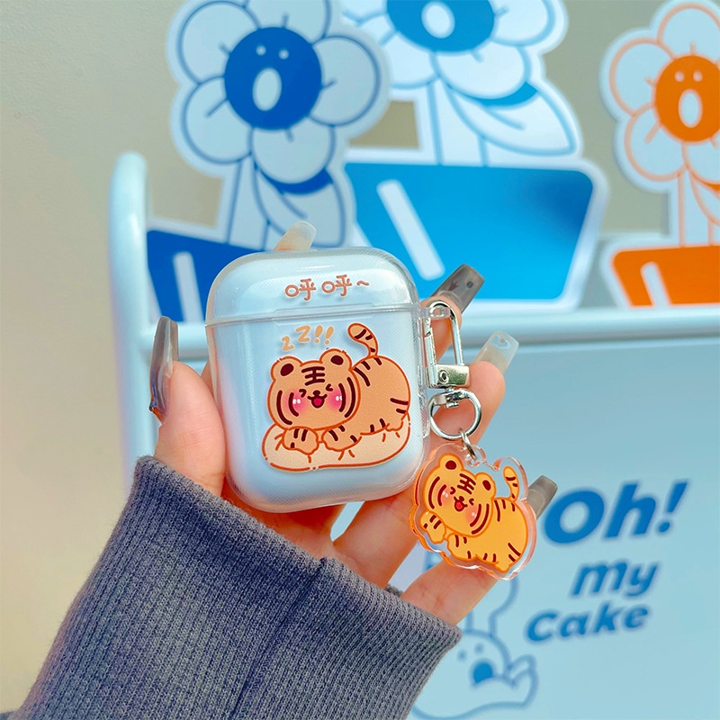 Kartun Harimau Bluetooth Earphone Case Hewan Lucu Transparan Lembut TPU TWS Cover Untuk Airpods 1 2 3 Pro 2 PRO2 Airpods3 Pelindung