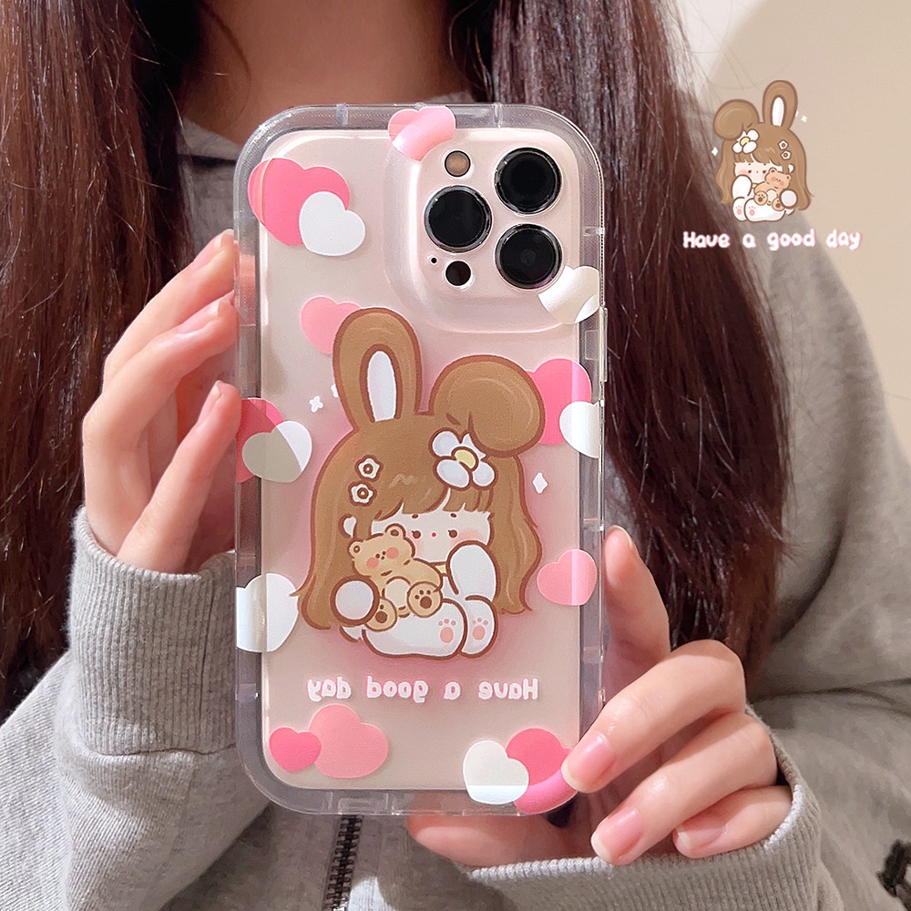 Ins Casing Softcase Transparan Print Kartun Beruang Lucu Untuk Iphone 14 11 12 13 PRO MAX