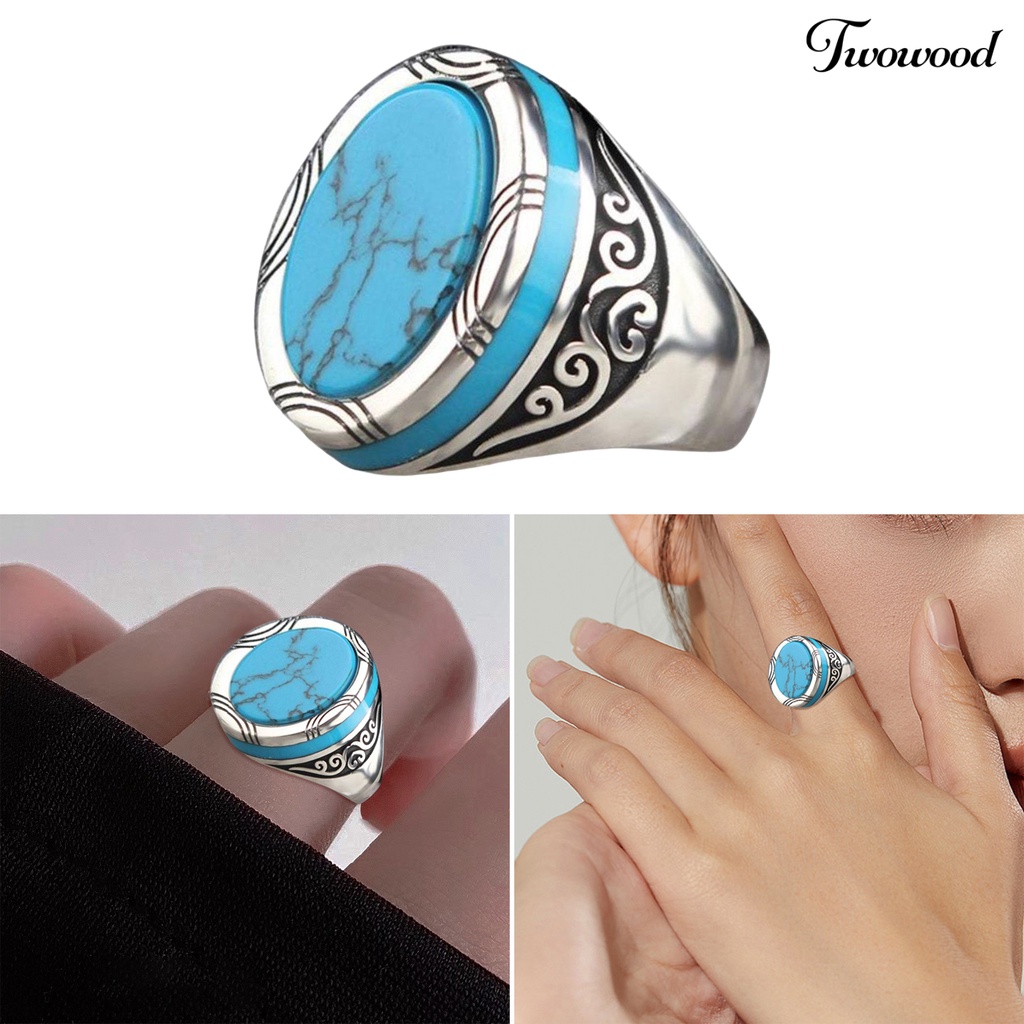 Cincin Model Lebar Motif Ukir Gaya Punk Retro Untuk Pria