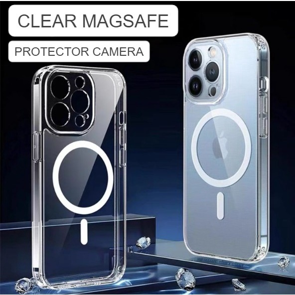 Clear Case With Magsafe Iphone 14 Promax 14 Plus 13 Promax 13 Pro 12 Mini 11 Promax X Xr Xsmax Case Bening + Magsafe + Pelindung Kamera + packing import