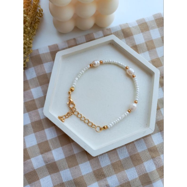 Gelang / Bracelet Manik dan Mutiara Air Tawar Dengan Rantai Extender