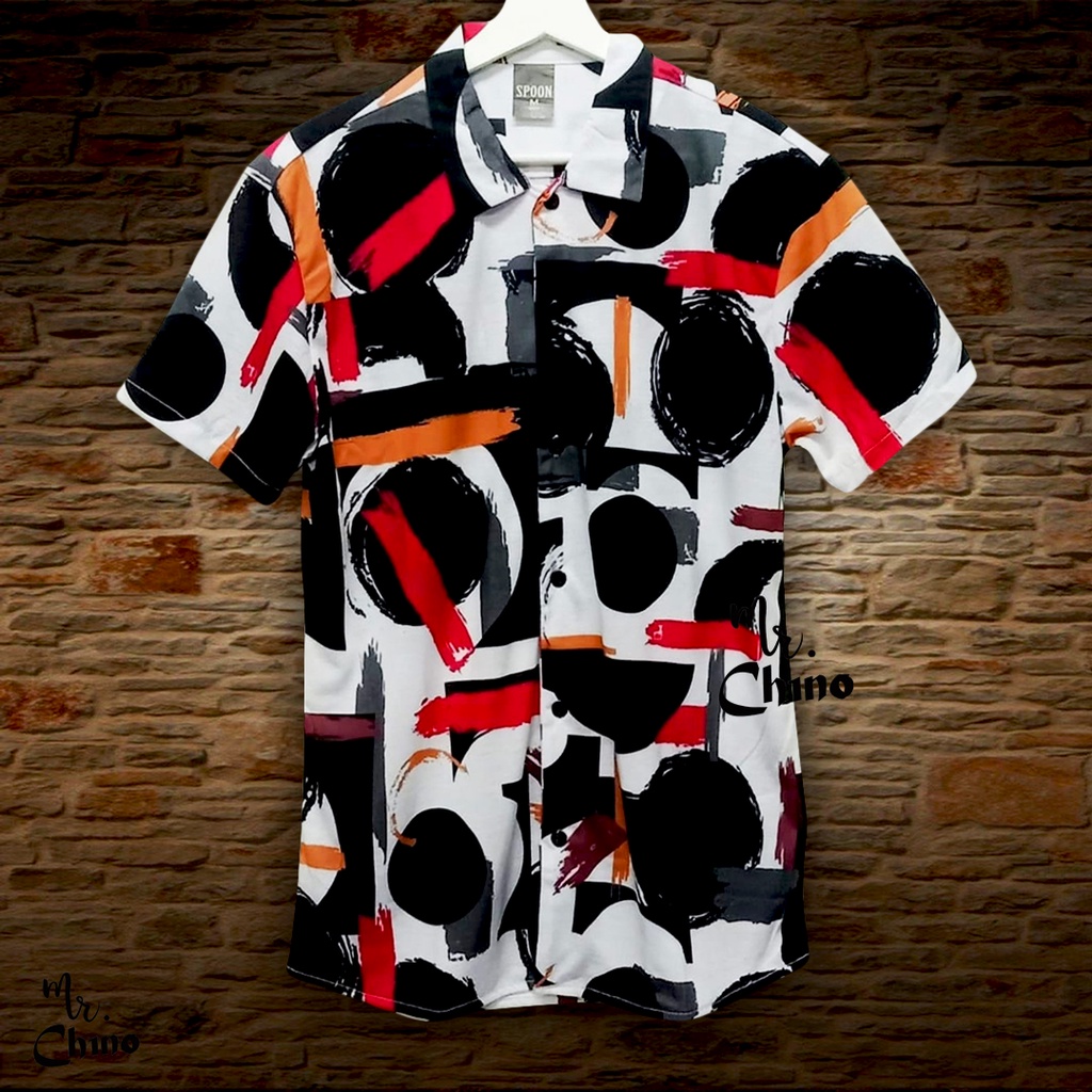 Jual Baju Kemeja Motif Abstract Paints Kemeja Pria Pendek Casual Cowok Kekinian Kemeja