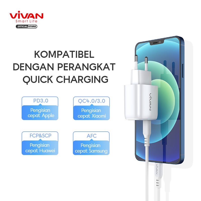 Vivan Charger Power 20 20w 3A Quick Charging Fast Charging QC 4,0 + Type C Port