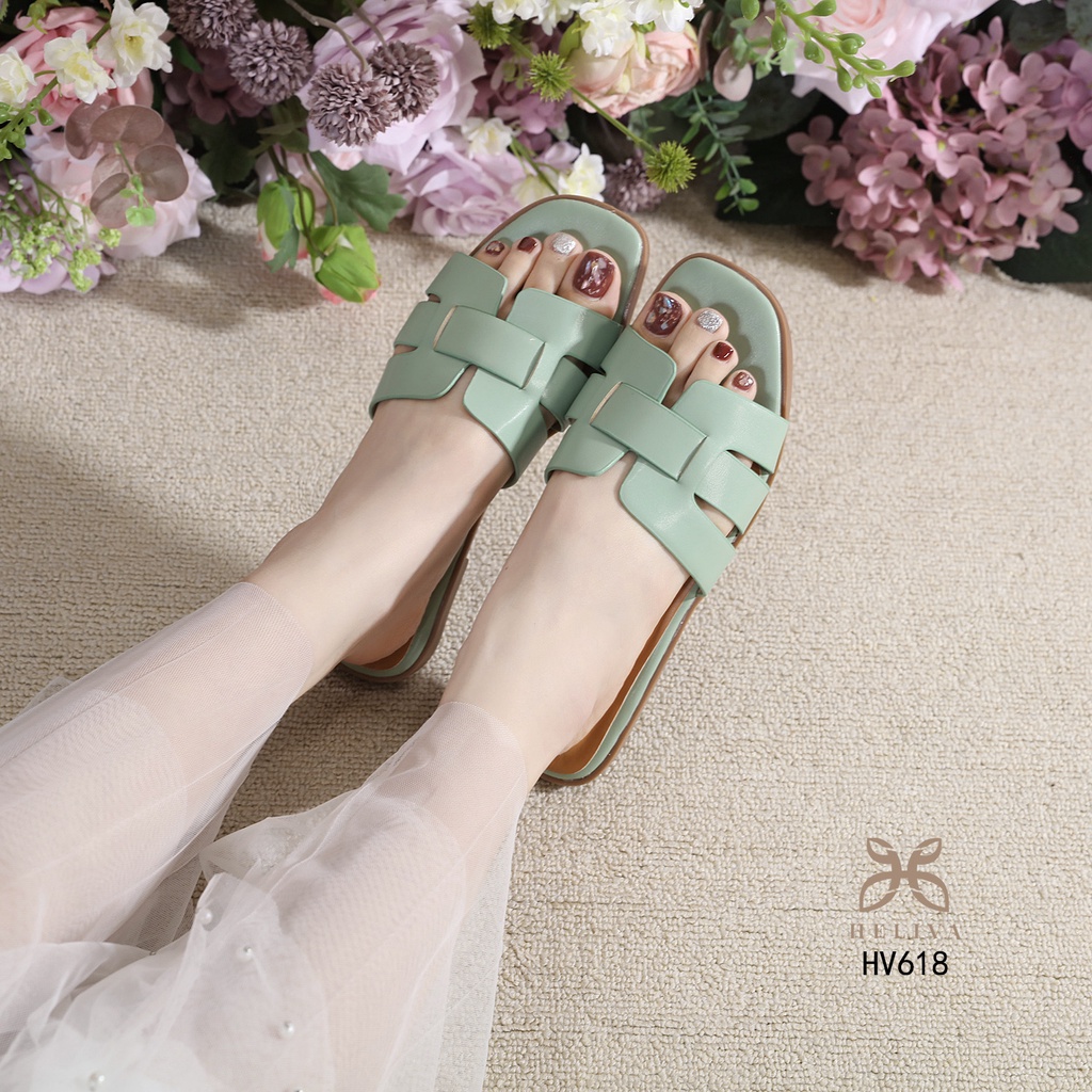 HELIVA MONICA Flat Shoes Teplek Sol 1,5cm Rendah Sandal Slide Bahan Kulit HV618 Original Brand