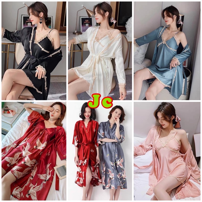 JC- Kimono Set 2in1 Sutra / Baju tidur Kimono Satin Import / Kimono Pengantin / Kimono Sexy Import / Kimono sleepwear