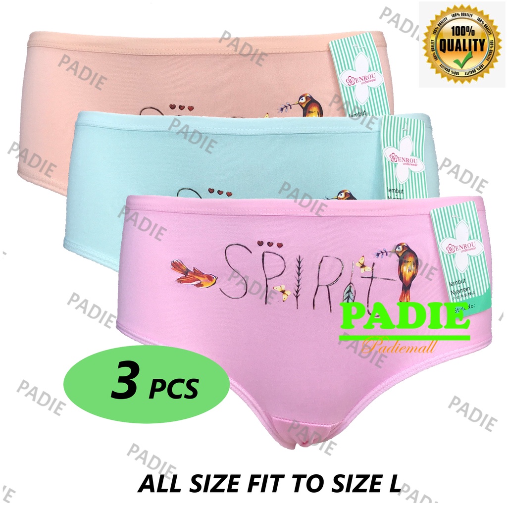 PADIe - 3 PCS Celana Dalam/ CD Wanita Remaja WEN ROU Motif SPIRIT / CD Perempuan Multi Colour ALL SI