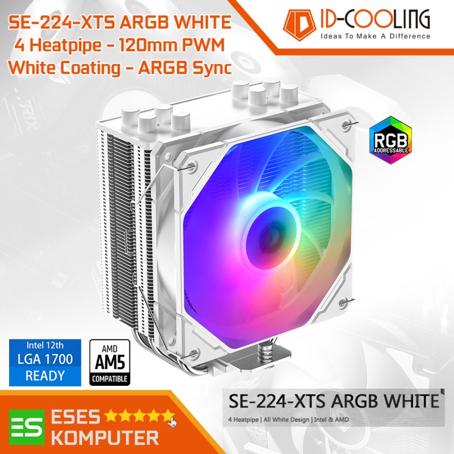 ID-COOLING SE-224-XTS ARGB WHITE 120MM AIR CPU Cooler HSF Intel / AMD