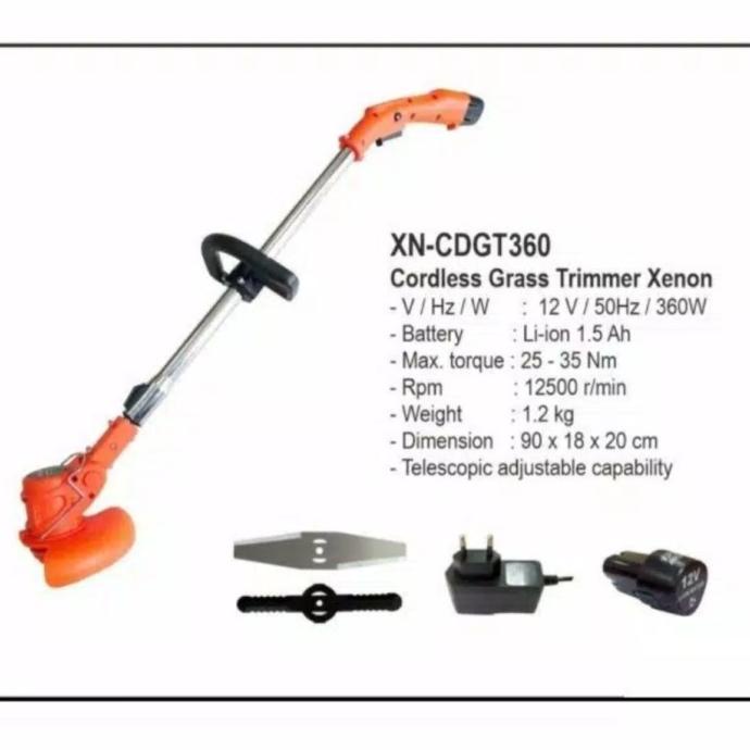 xenon mesin potong rumput baterai trimmer CDGT360W 12Volt 2baterai barang laris