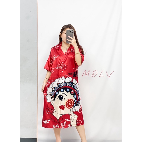 MDLV ~ 0413# CNY Opera Daster Pajamas Dress Satin Import