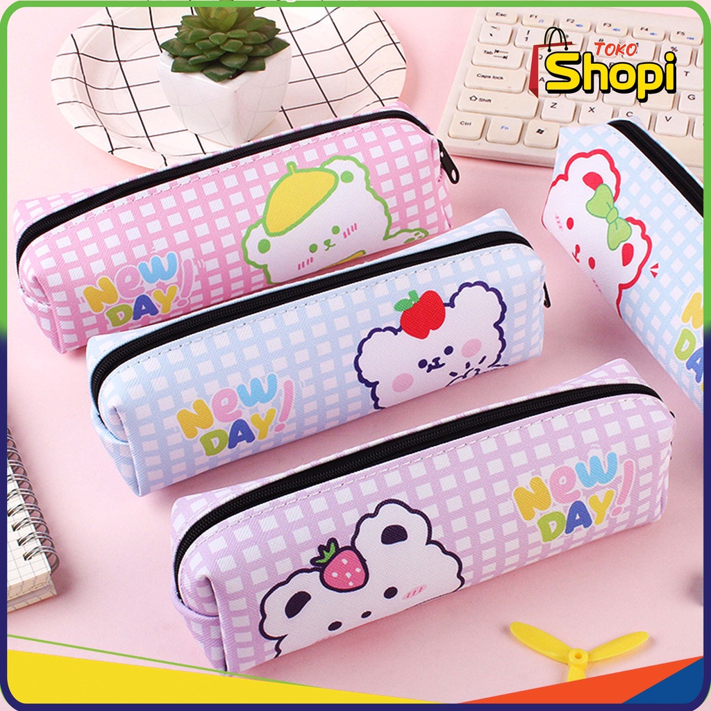 

♚ ♚Tas Pensil Tempat Alat Tulis Motif Beruang New Day Fashion Korea