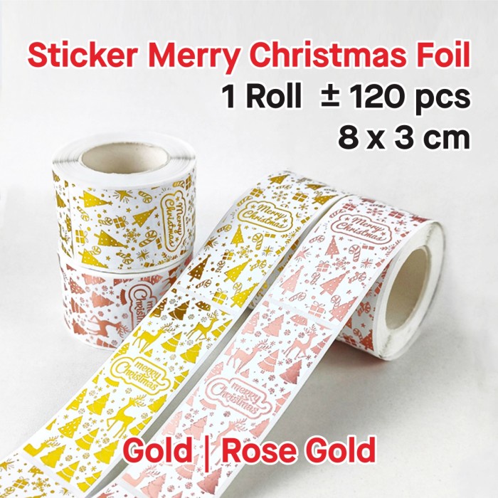 

Stiker Merry Christmas Stiker Natal Gold Foil 8x3 cm (1 Roll/ 120pcs)