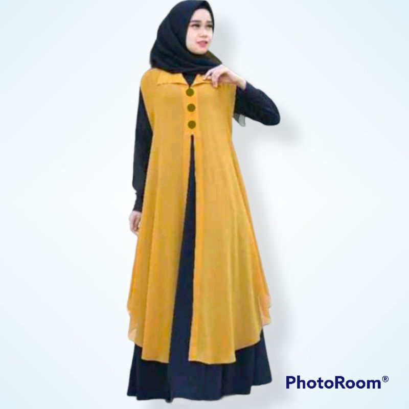 Long Outer Cardigan Wanita Panjang Muslim Tanpa Lengan Polos Jumbo Kekinian