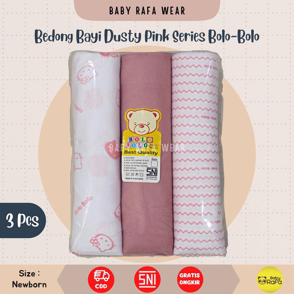 Serian Dusty - 3 pcs Bedong Bayi Perempuan Bahan Kaos Strech PINK DUSTY SERIES 110 x 90 cm Merk SNI Bolo - Bolo