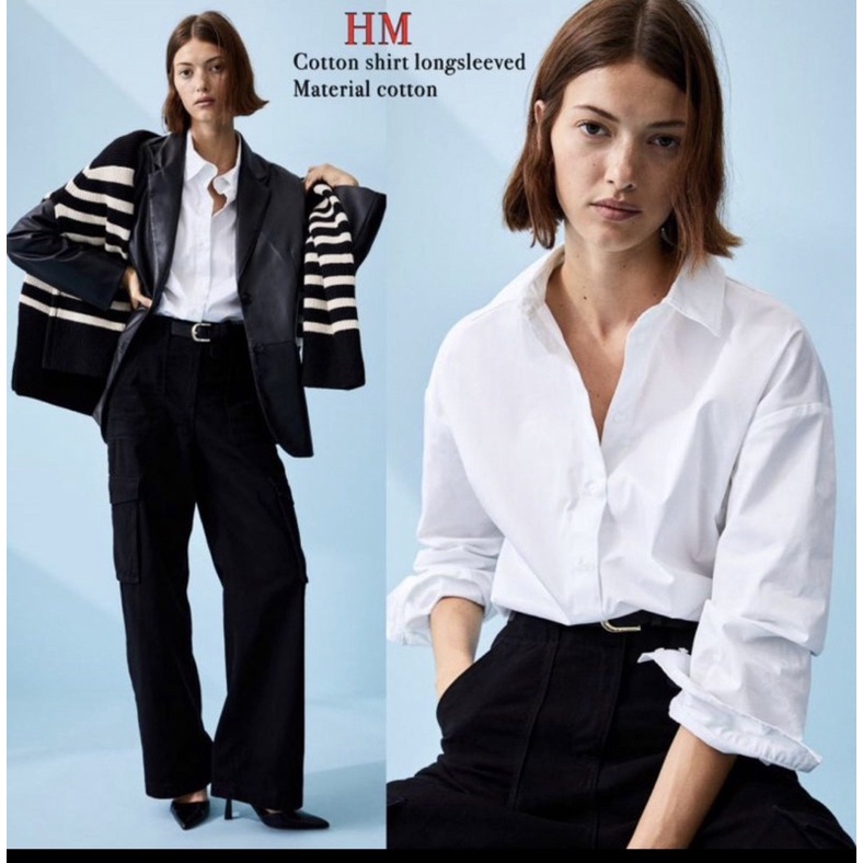 Kemeja Wanita Putih Lengan Panjang Branded Sisa Ekspor Harga Termurah Model Terkini/Women White Shir