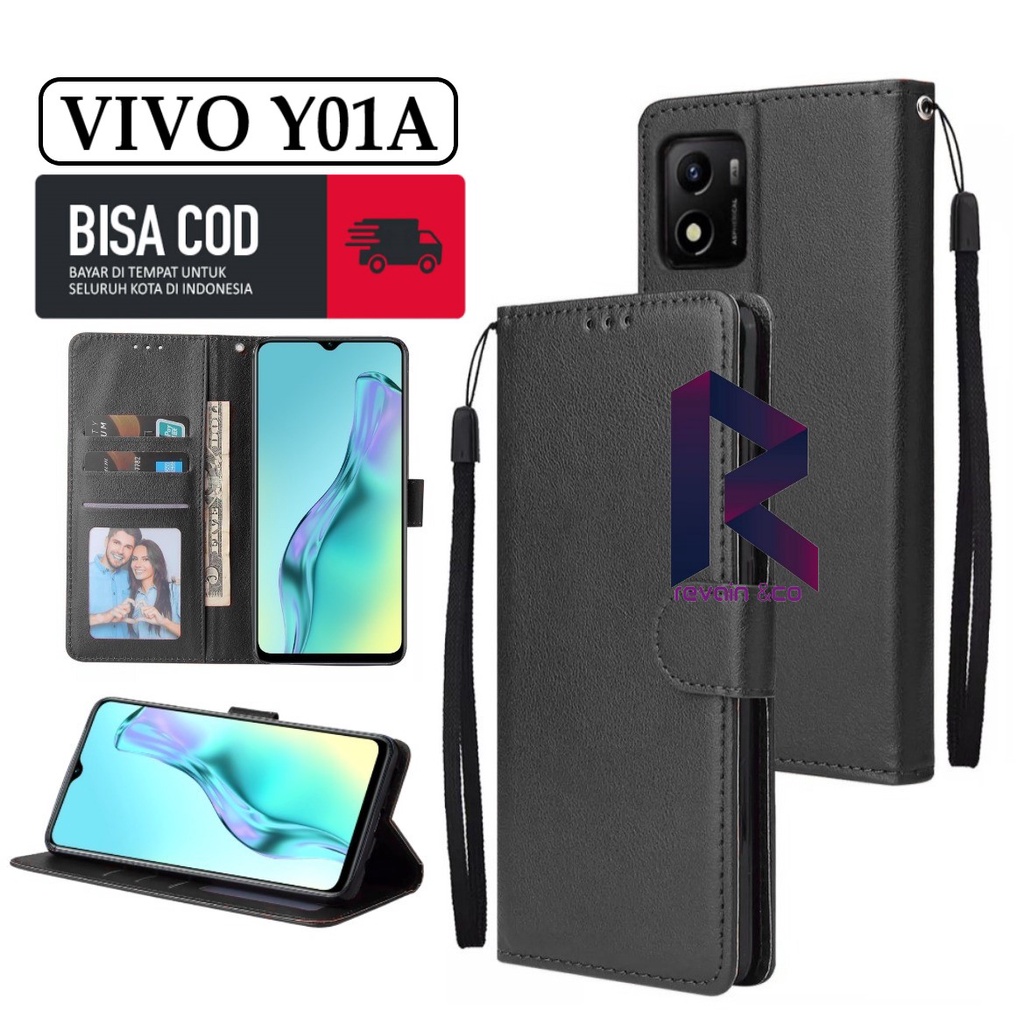 CASE VIVO Y01A FLIP WALLET LEATHER KULIT PREMIUM SARUNG BUKA TUTUP KESING HP FLIP CASE VIVO Y01A